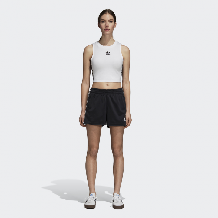 Cotton crop top with suspender detail, black, Adidas Originals