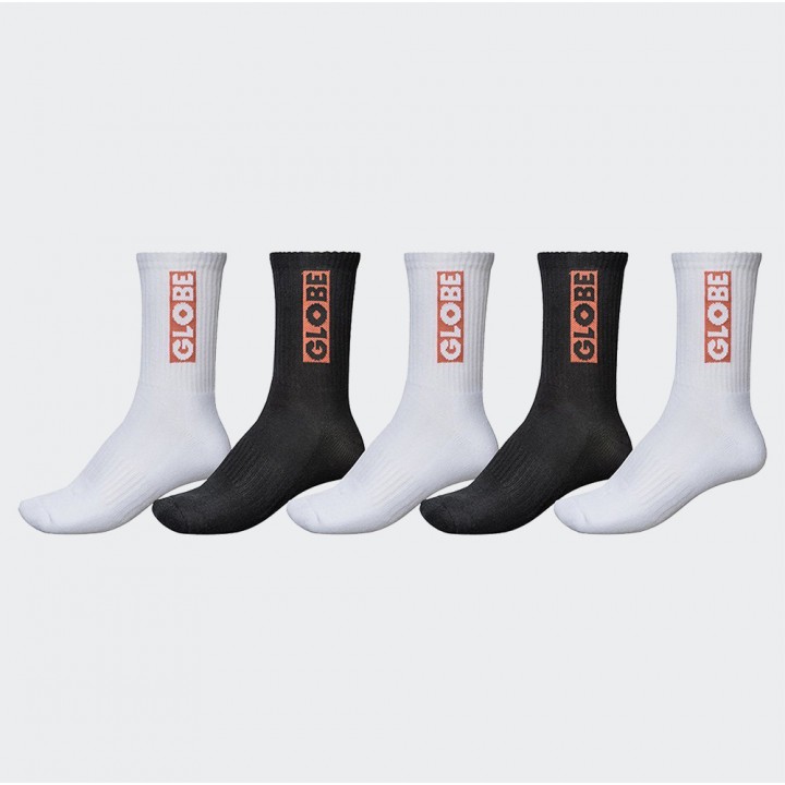 GLOBE - Bar Crew Sock 5 Pack Black/White